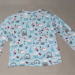 Women's Blue Printed Long Sleeve Top